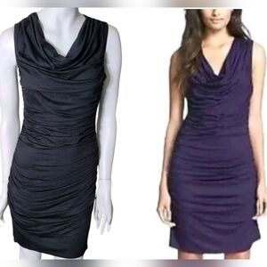 Trina Turk Ruched Sleeveless Black Bodycon Jersey Knit Cowl Neck Dress Size S